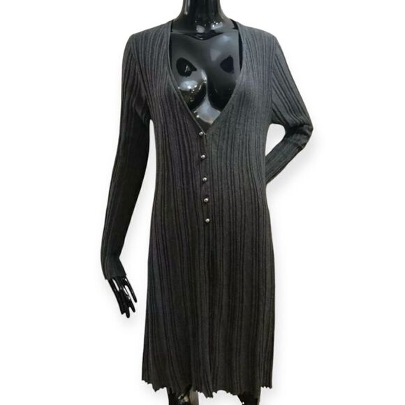 Kerisma Ribbed Deep V Neck Half Button Sweater Dress Size Medium - Picture 1 of 5